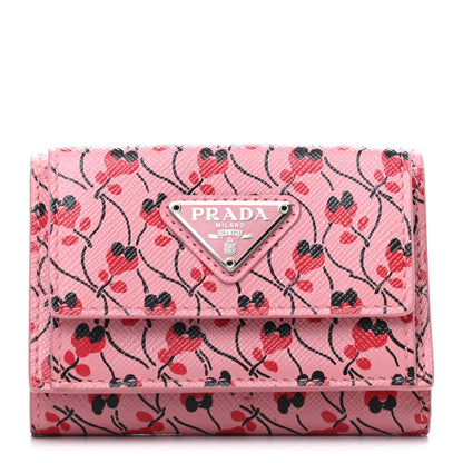 Prada Saffiano Small Ramage Tri-Fold Wallet Petalo Rosso 1 of 10