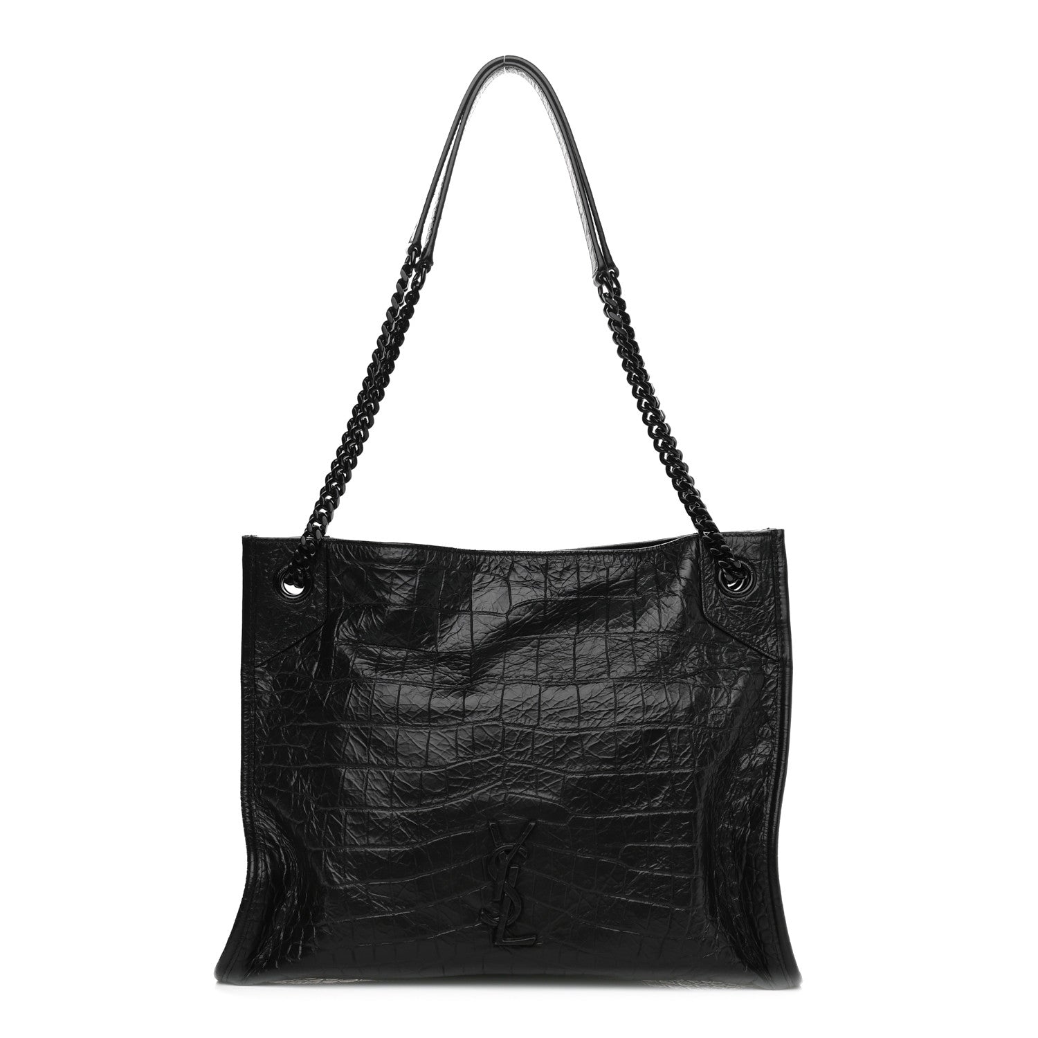Saint Laurent Calfskin Crocodile Embossed Monogram Medium Niki Shopping Bag Black 1 of 10