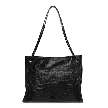 Saint Laurent Calfskin Crocodile Embossed Monogram Medium Niki Shopping Bag Black 1 of 10