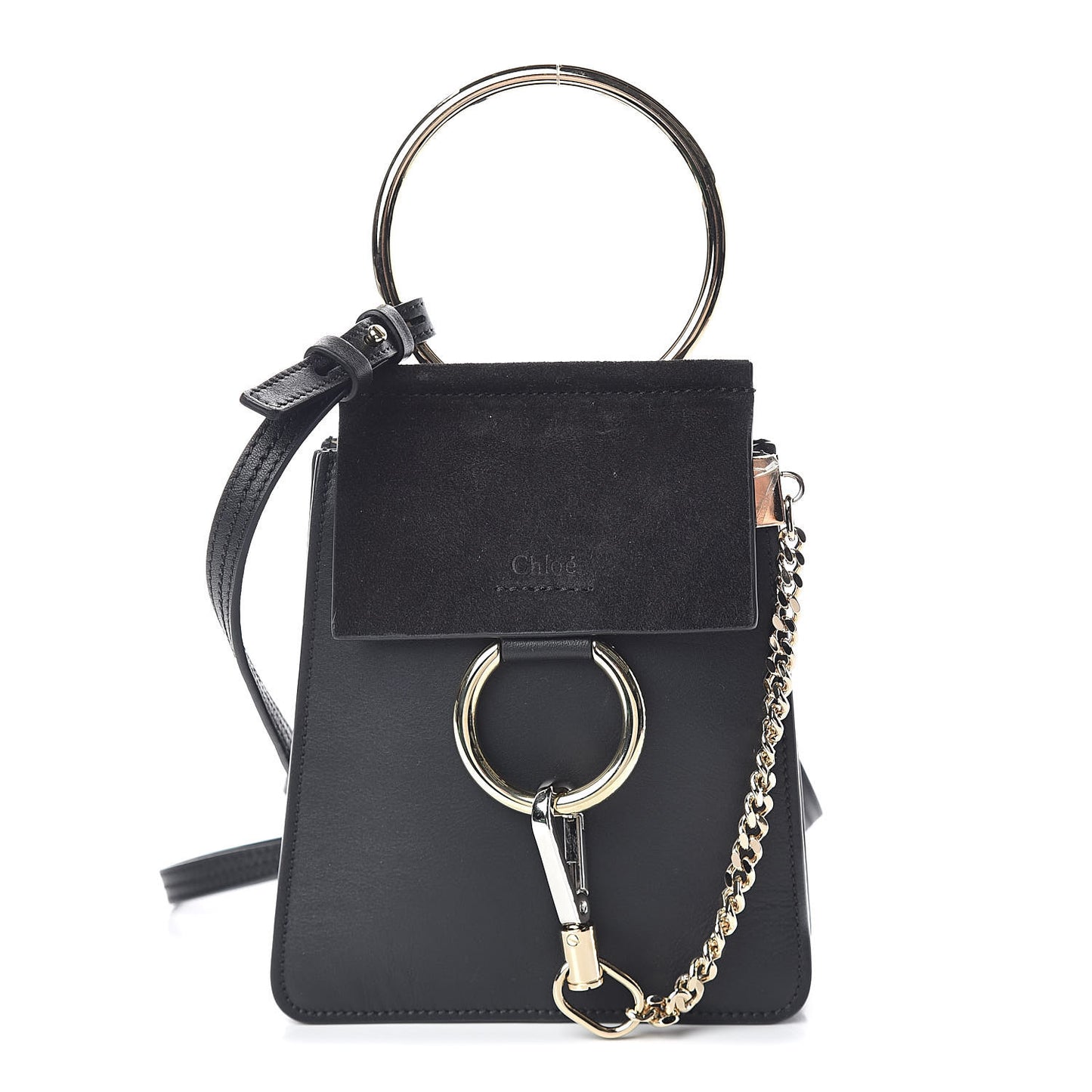 Suede Calfskin Mini Faye Bracelet Bag Black