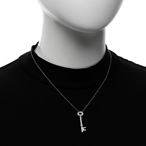 Platinum Diamond Oval Key Pendant Necklace