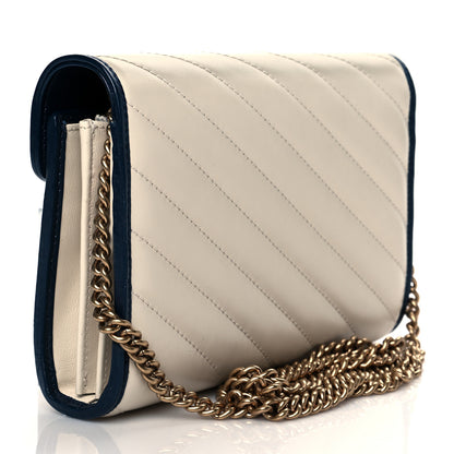 Gucci Vintage Effect Calfskin Matelasse Diagonal Torchon GG Marmont Chain Wallet Mystic White Blue Agata 3 of 10