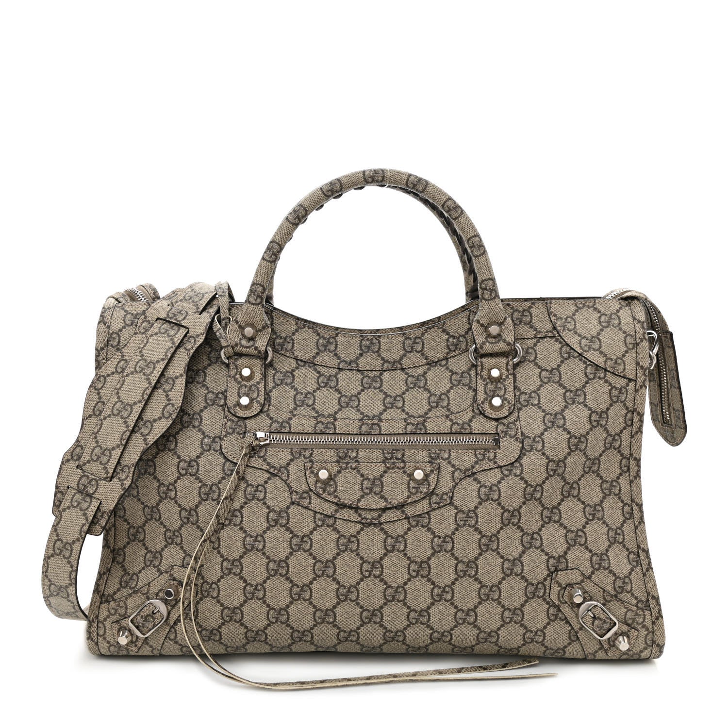 Balenciaga X GUCCI GG Supreme Monogram Neo Classic Silver Hardware City Beige Ebony 3 of 10