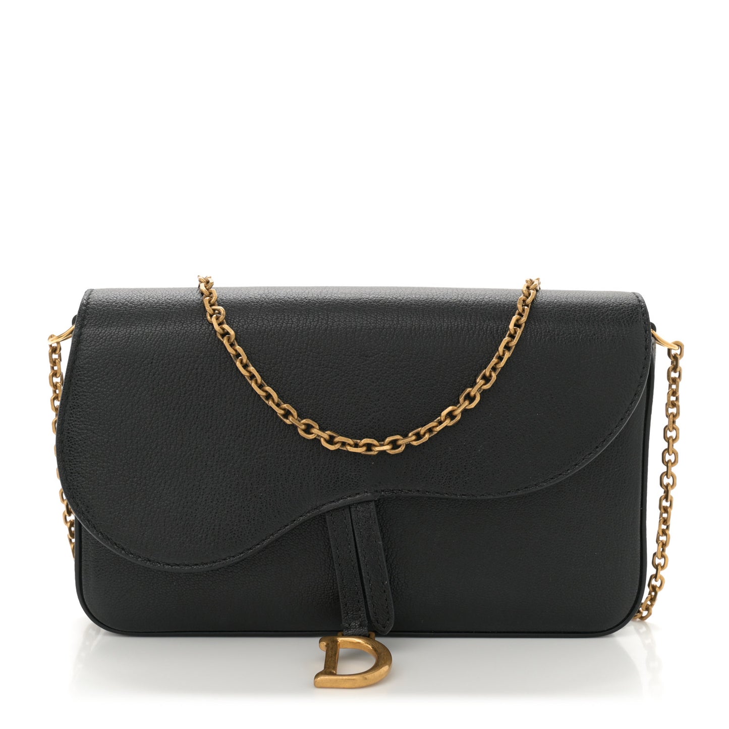 Goatskin Medium Saddle Pouch With Chain Black