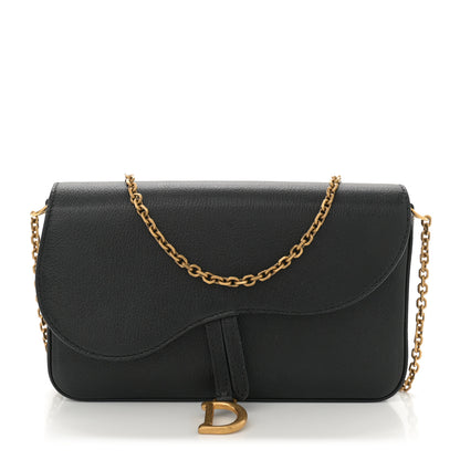 Christian Dior Goatskin Medium Saddle Pouch With Chain Black 1 of 11