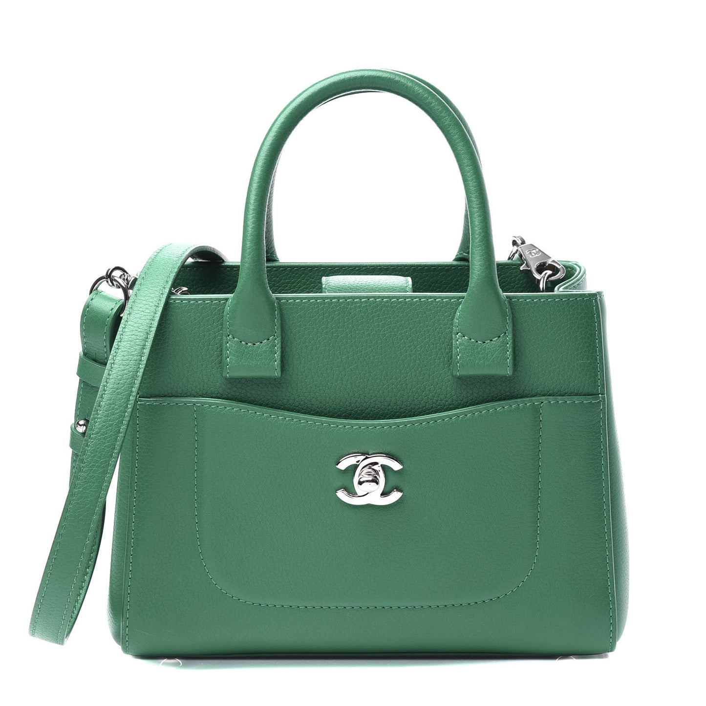 Grained Calfskin Mini Neo Executive Shopper Tote Green