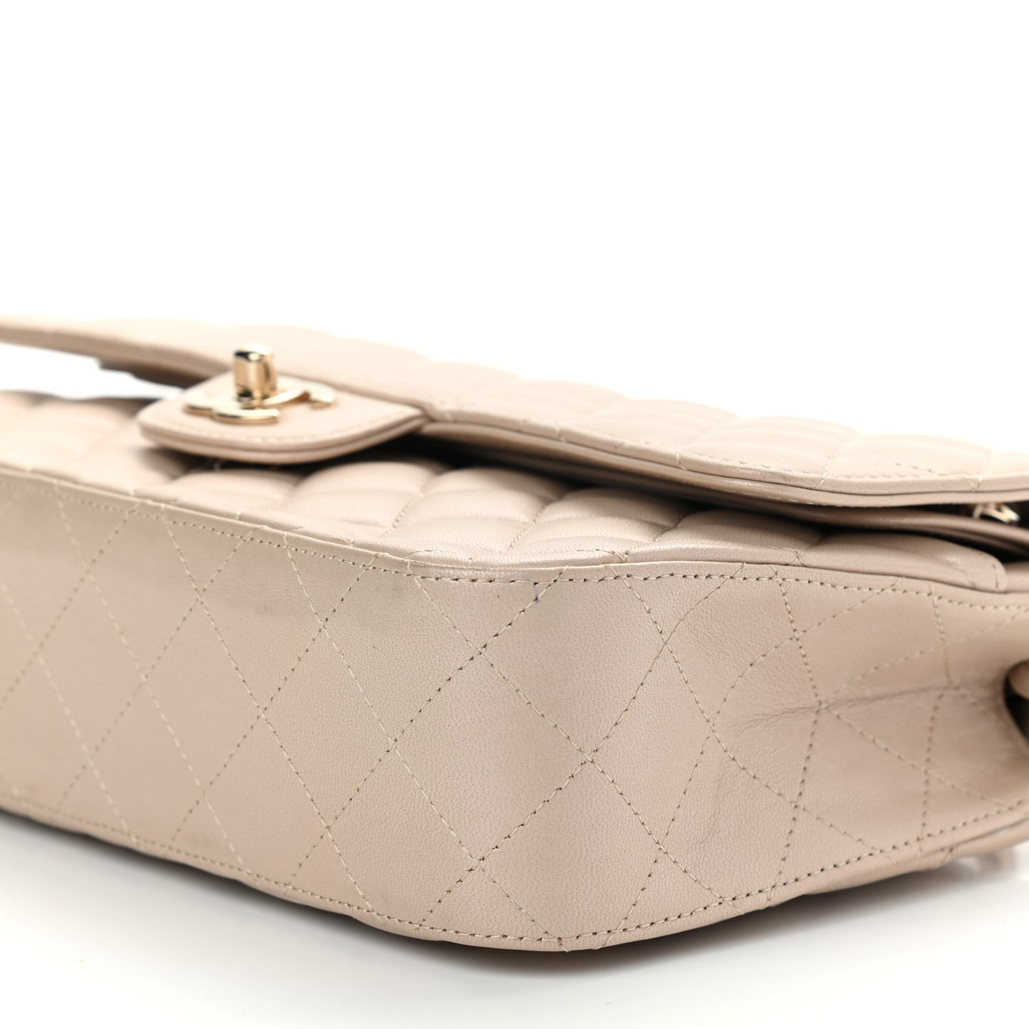 Iridescent Lambskin Quilted Medium Double Flap Beige