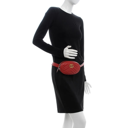 Gucci Calfskin Matelasse GG Marmont Belt Bag 85 34 Hibiscus Red 2 of 7