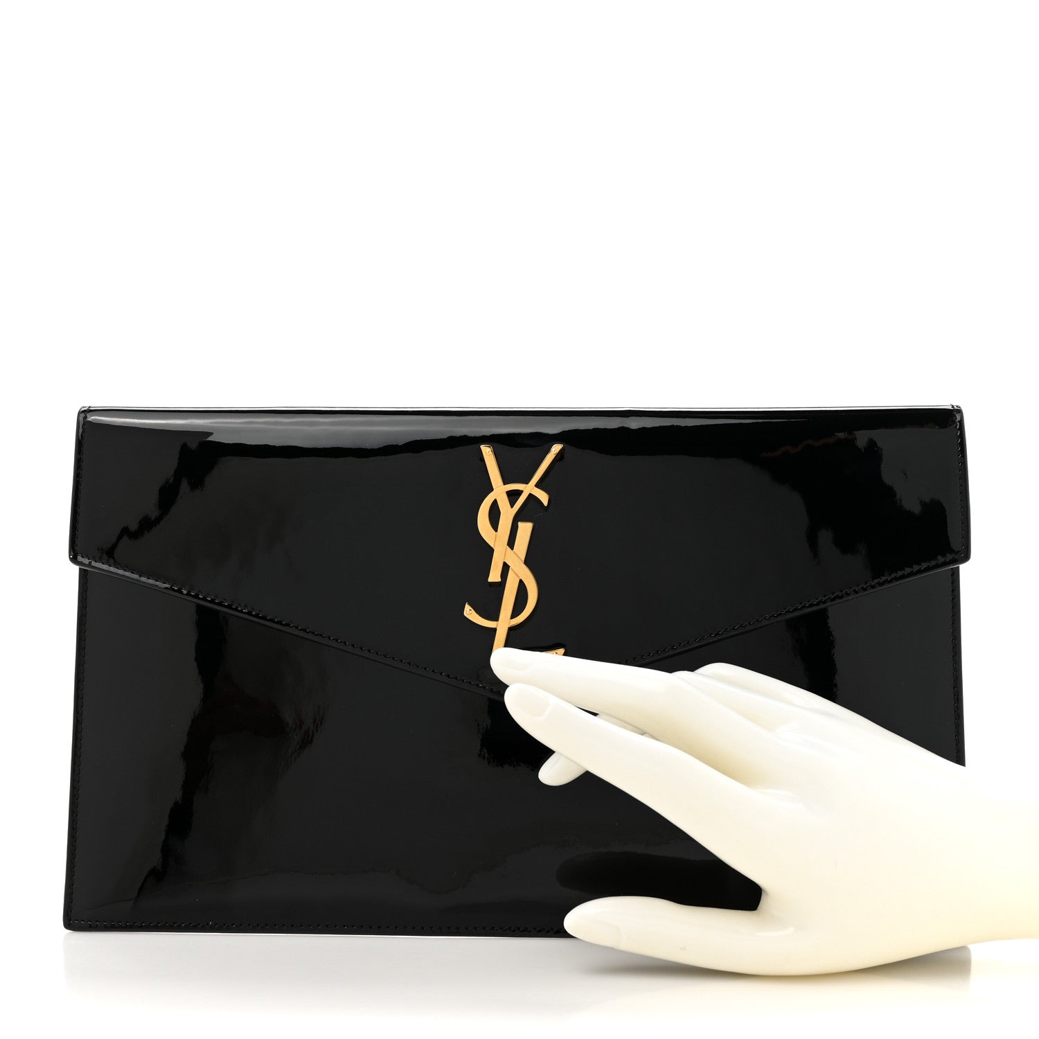 Saint Laurent Patent Calfskin Monogram Uptown Clutch Black 2 of 7