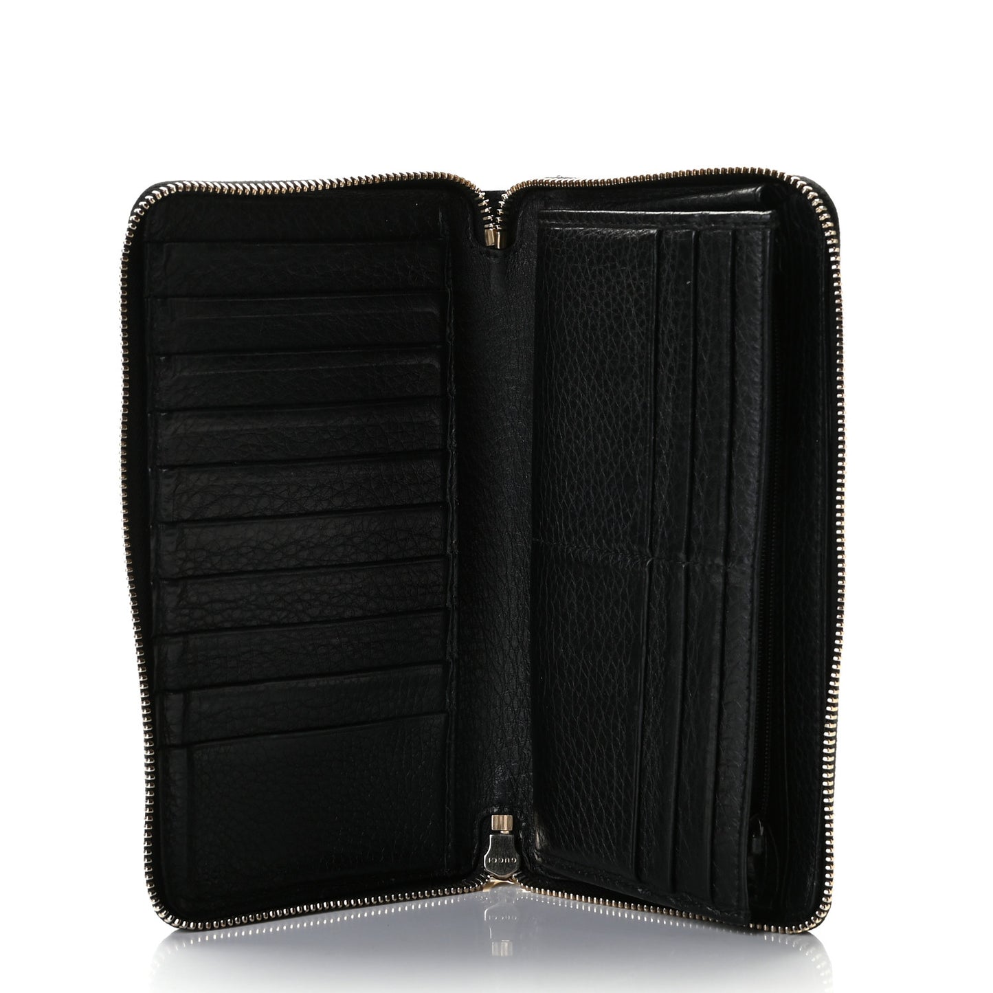 Pebbled Calfskin Bamboo Tassel Zip Around Wallet Black