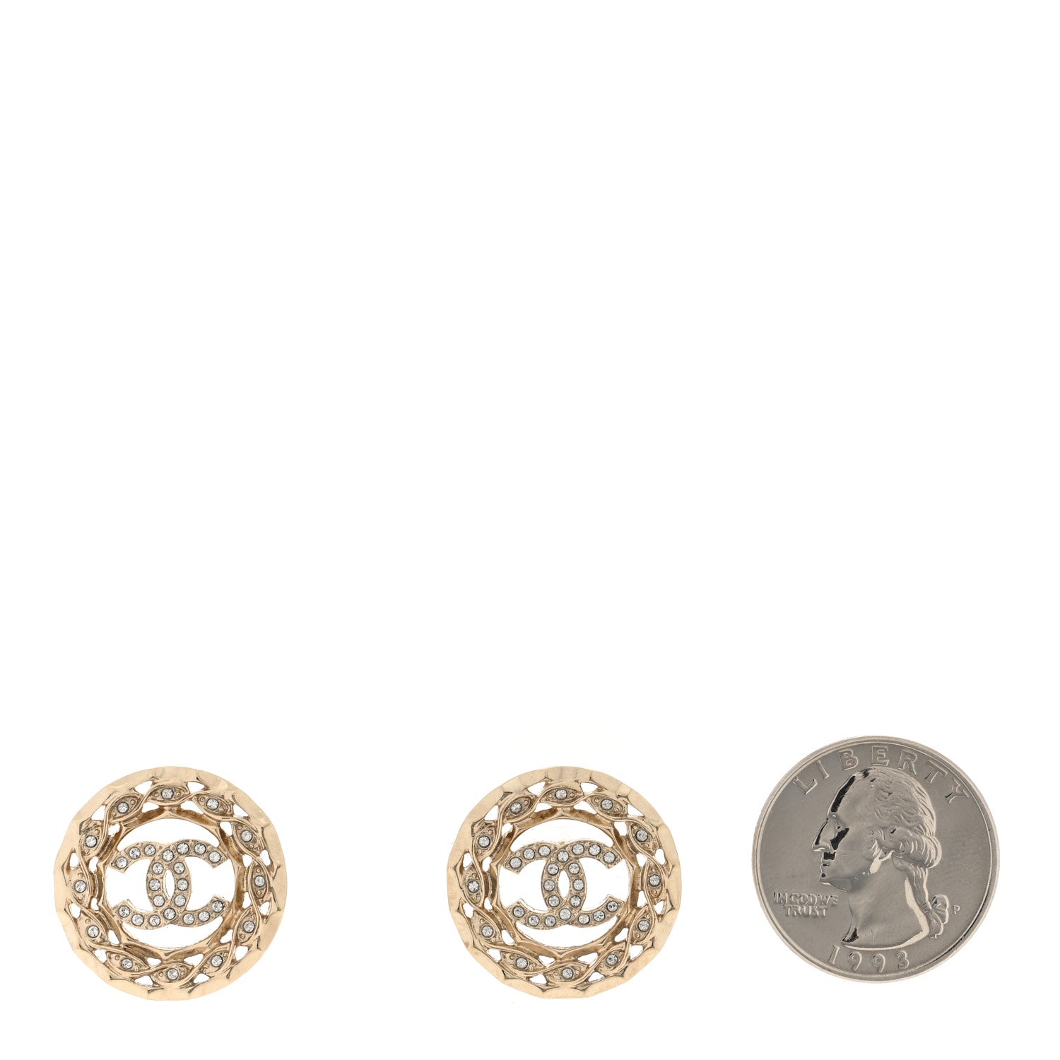 Chanel Crystal CC Round Earrings Gold 2 of 4