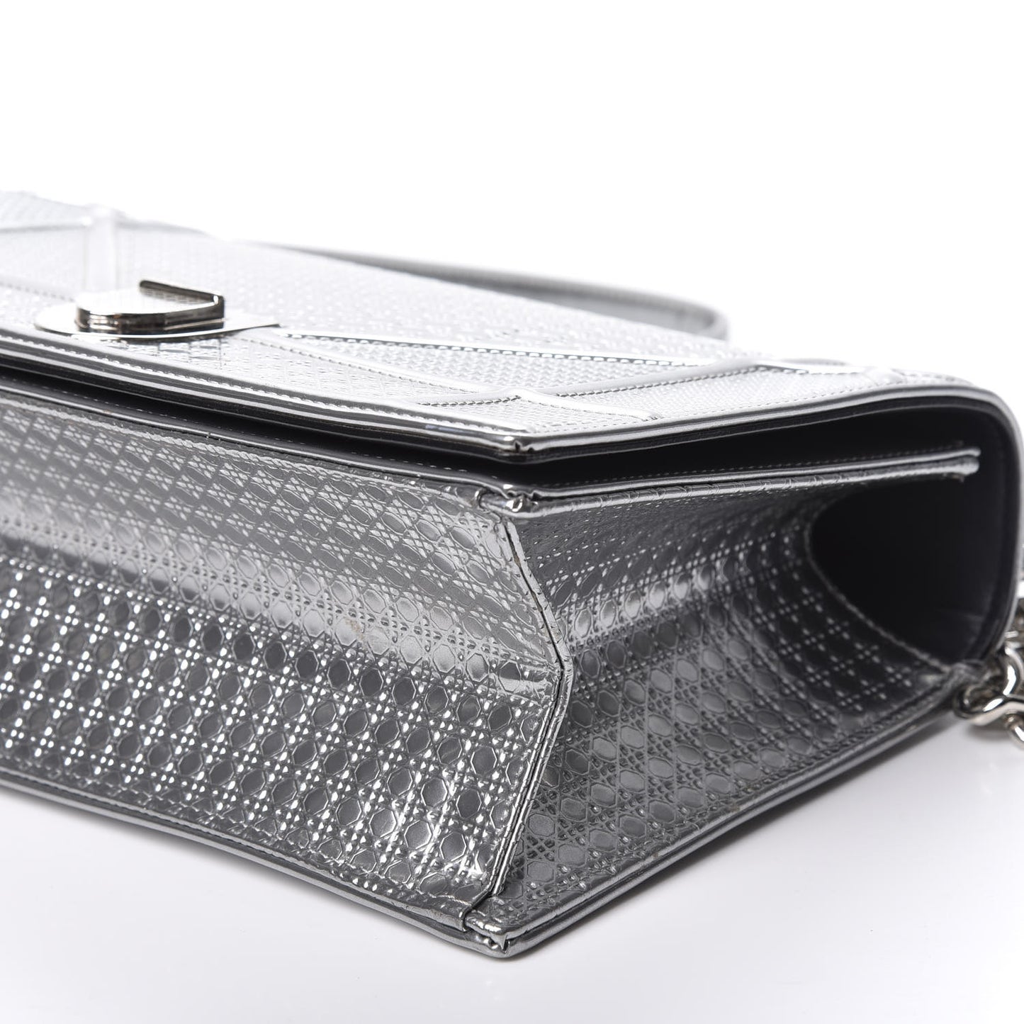 Metallic Patent Micro-Cannage Medium Diorama Flap Bag Silver