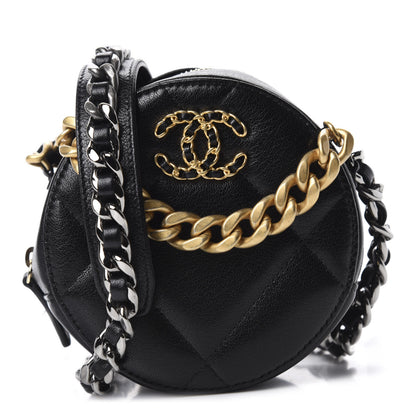 Chanel Shiny Goatskin Quilted 19 Round Clutch With Chain Black 1 of 11
