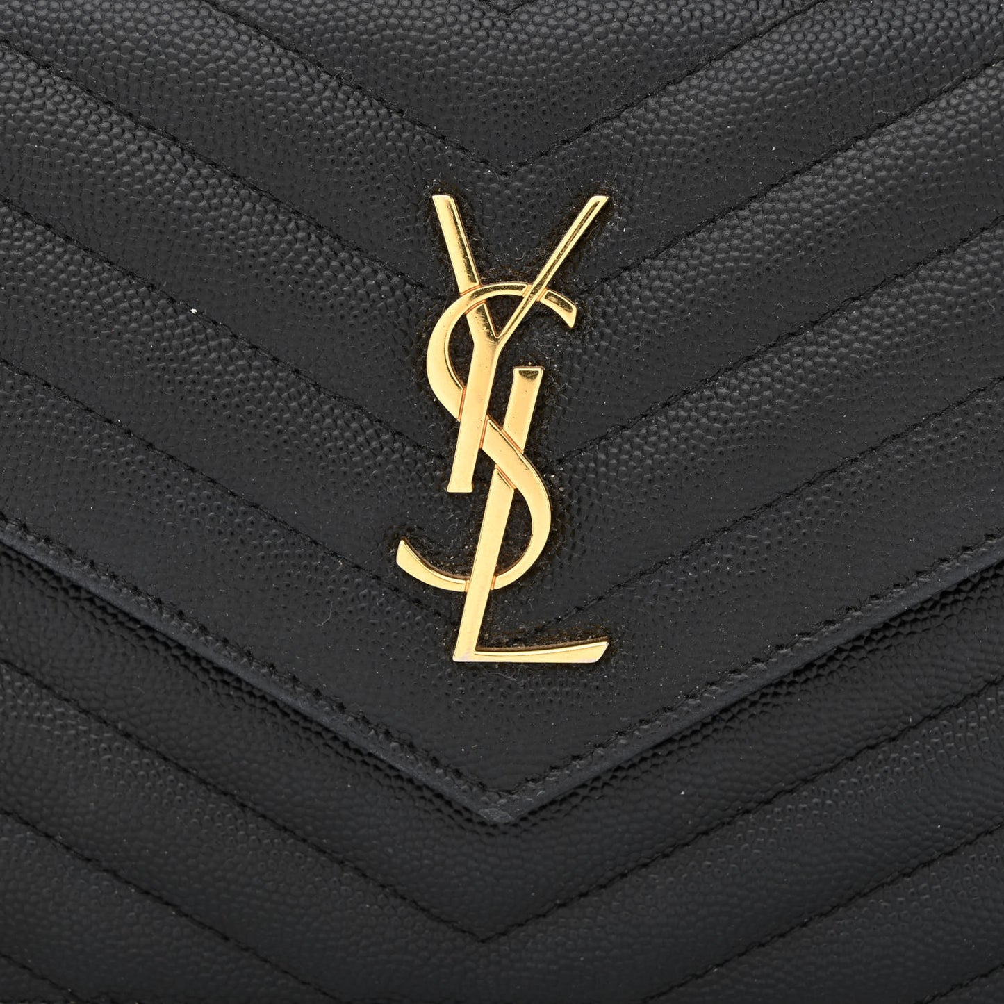Grain De Poudre Matelasse Chevron Monogram Envelope Chain Wallet Black