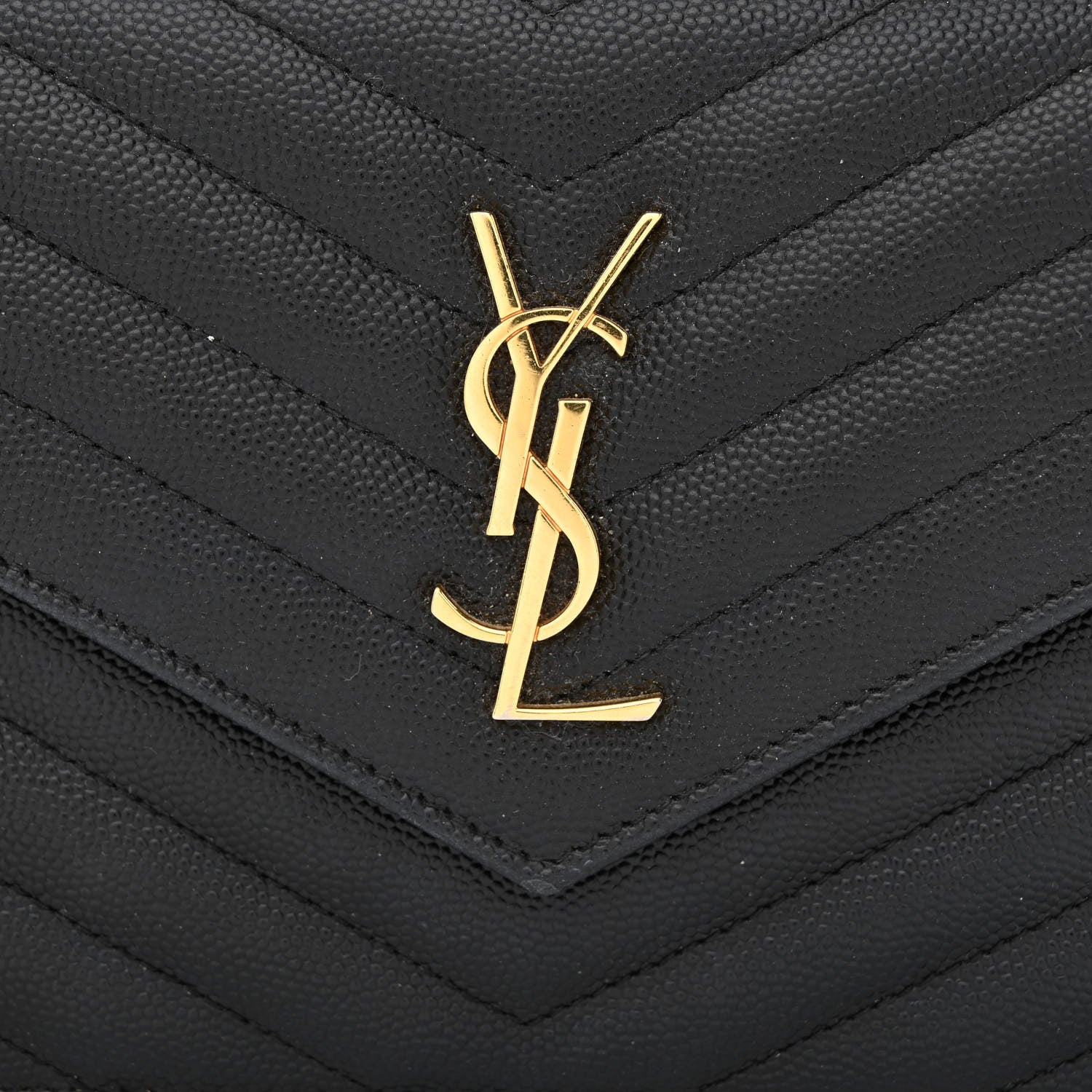 Saint Laurent Grain De Poudre Matelasse Chevron Monogram Envelope Chain Wallet Black 8 of 12
