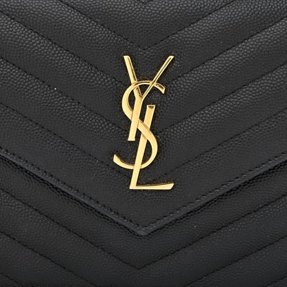 Saint Laurent Grain De Poudre Matelasse Chevron Monogram Envelope Chain Wallet Black 8 of 12