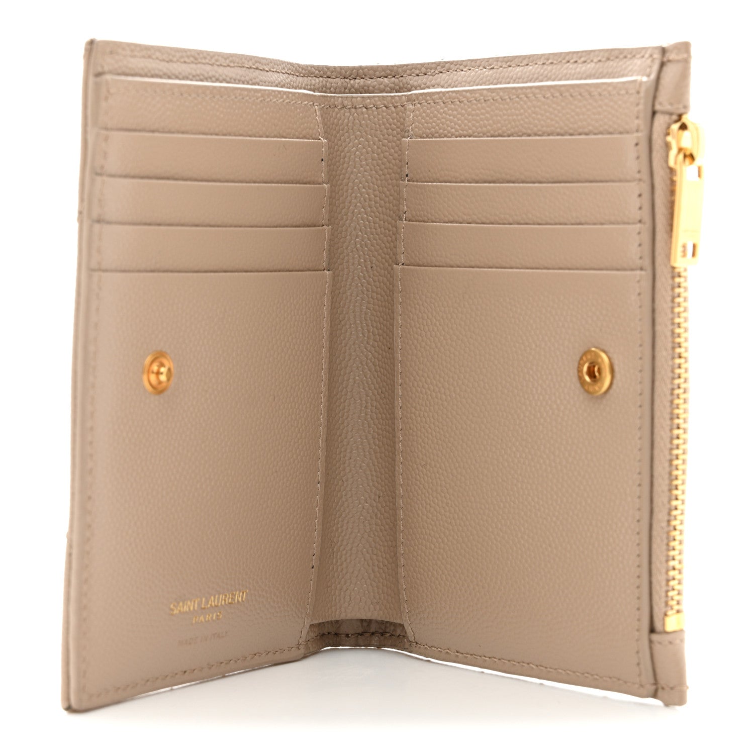 Saint Laurent Grain De Poudre Matelasse Chevron Monogram Zipped Card Case Dark Beige 5 of 8