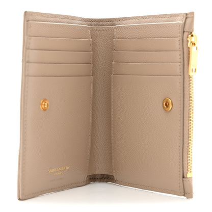 Saint Laurent Grain De Poudre Matelasse Chevron Monogram Zipped Card Case Dark Beige 5 of 8