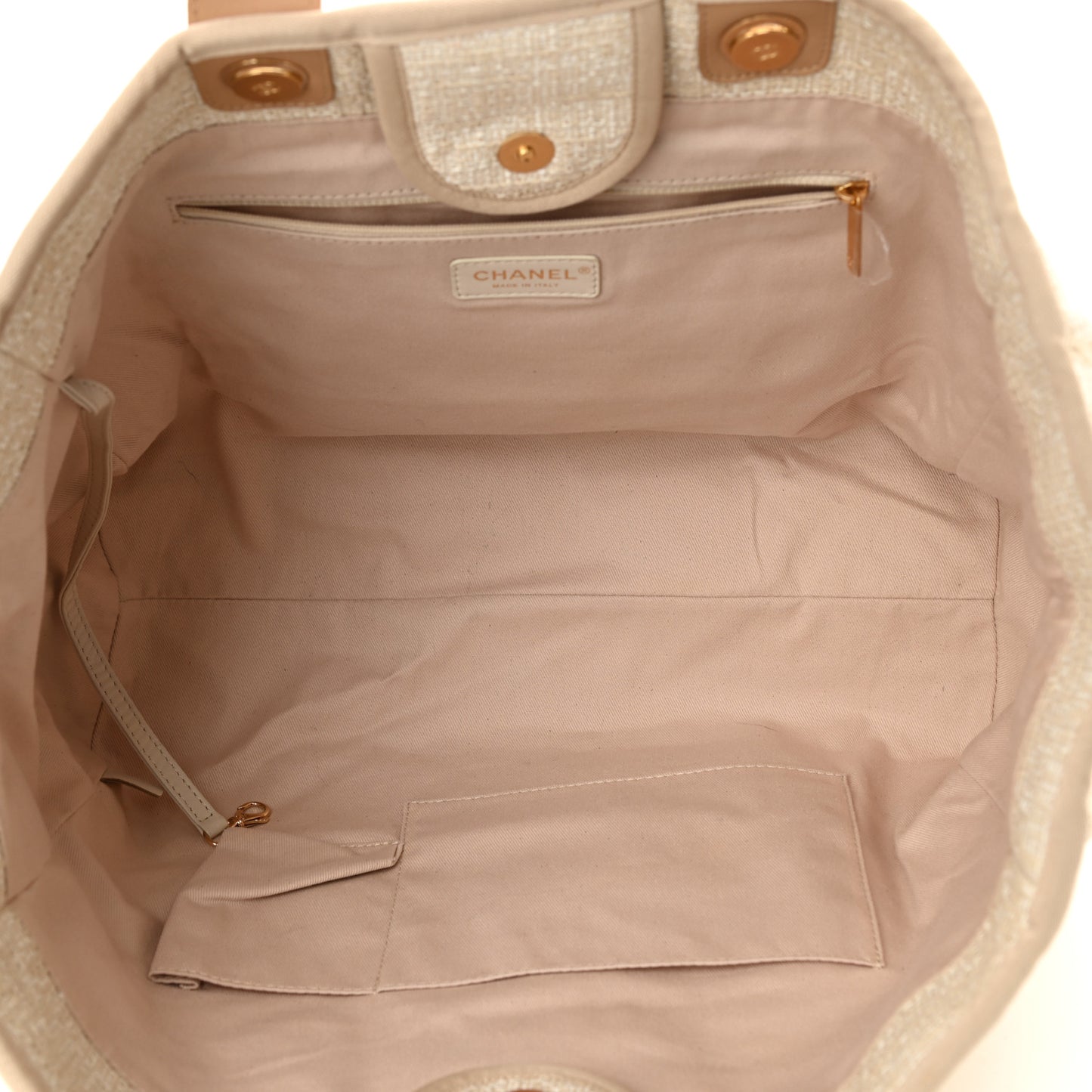 Mixed Fibers Calfskin Medium Deauville Tote Light Beige