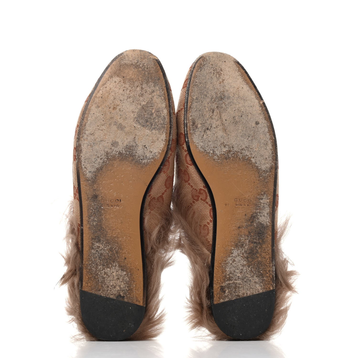 Gucci GG Monogram Fur Womens Princetown Slippers 36 Beige Ruggine Rust 4 of 4