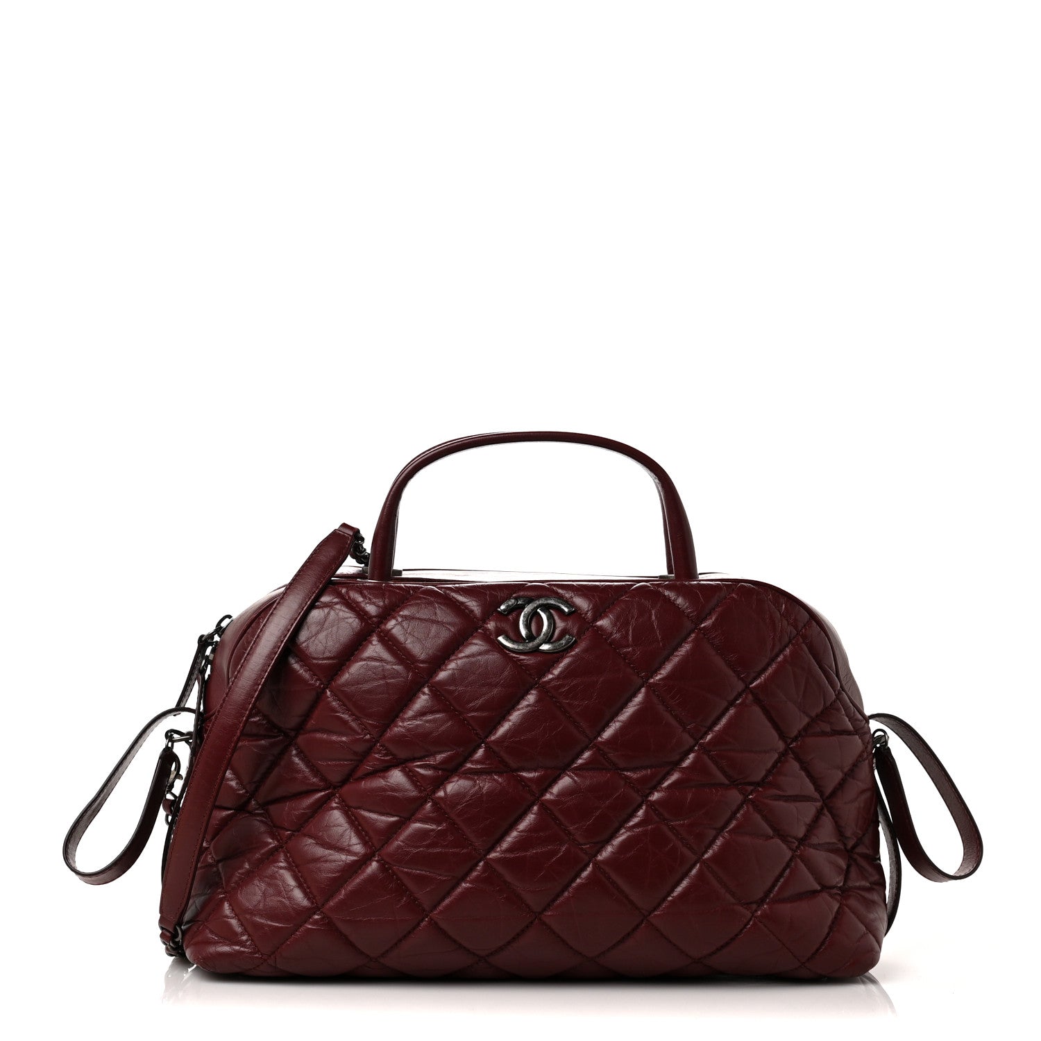 Chanel Aged Calfskin Small Bowling Bag Burgundy 1 of 13