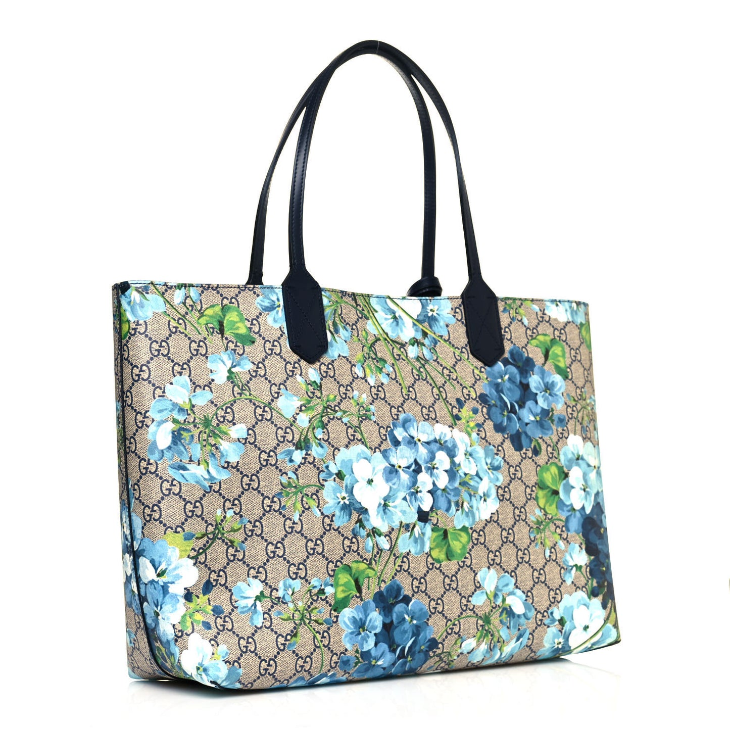 GG Supreme Monogram Blooms Medium Reversible Tote Beige Blue Navy