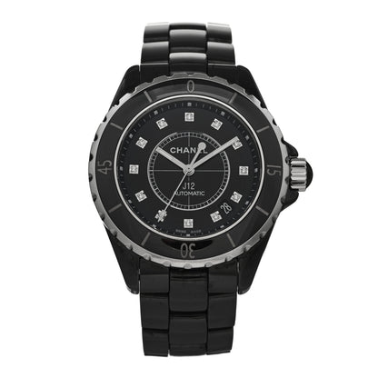 Chanel Stainless Steel Ceramic Diamond 38mm J12 Automatic Watch Black 1 of 5