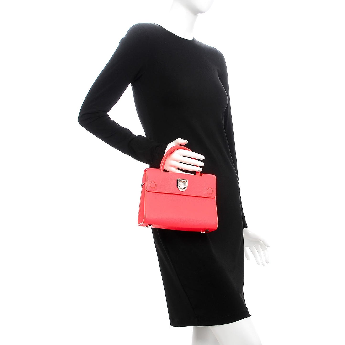 Grained Calfskin Mini Diorever Flap Fluorescent Goji Pink