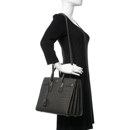 Saint Laurent Calfskin Crocodile Embossed Small Sac De Jour Coal 2 of 12