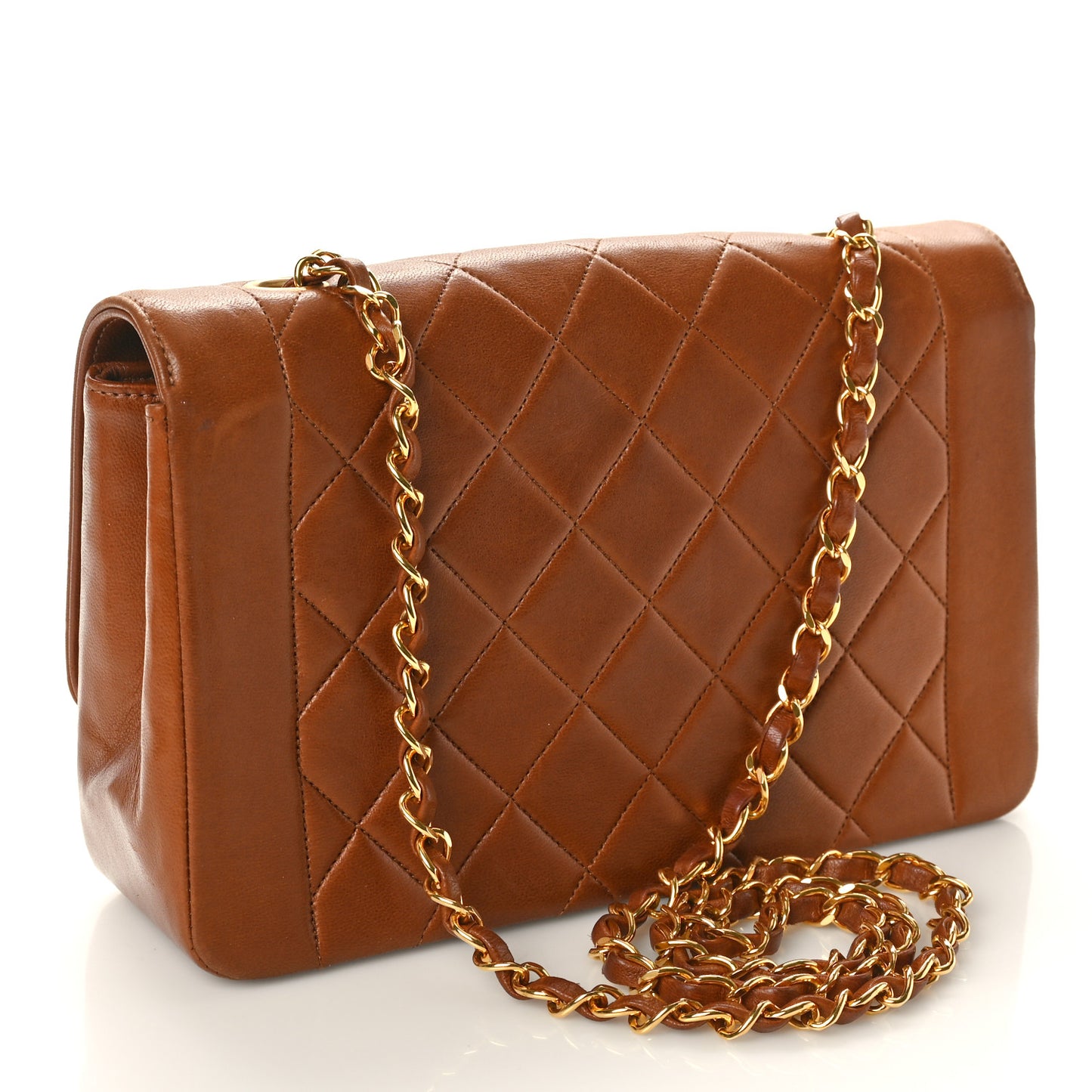 Lambskin Quilted Medium Single Flap Brown