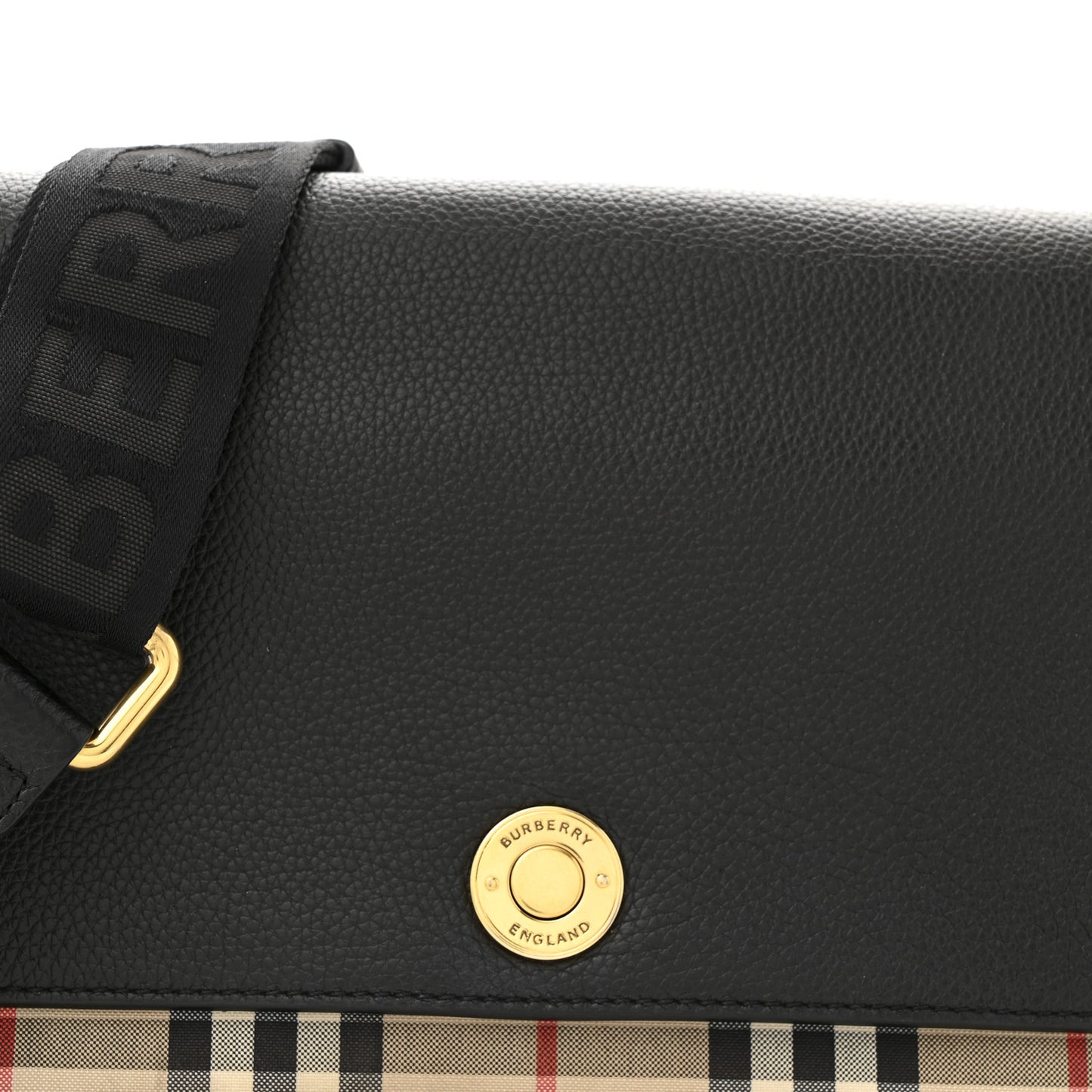 Coated Canvas Calfskin Vintage Check Medium Note Crossbody Bag Black