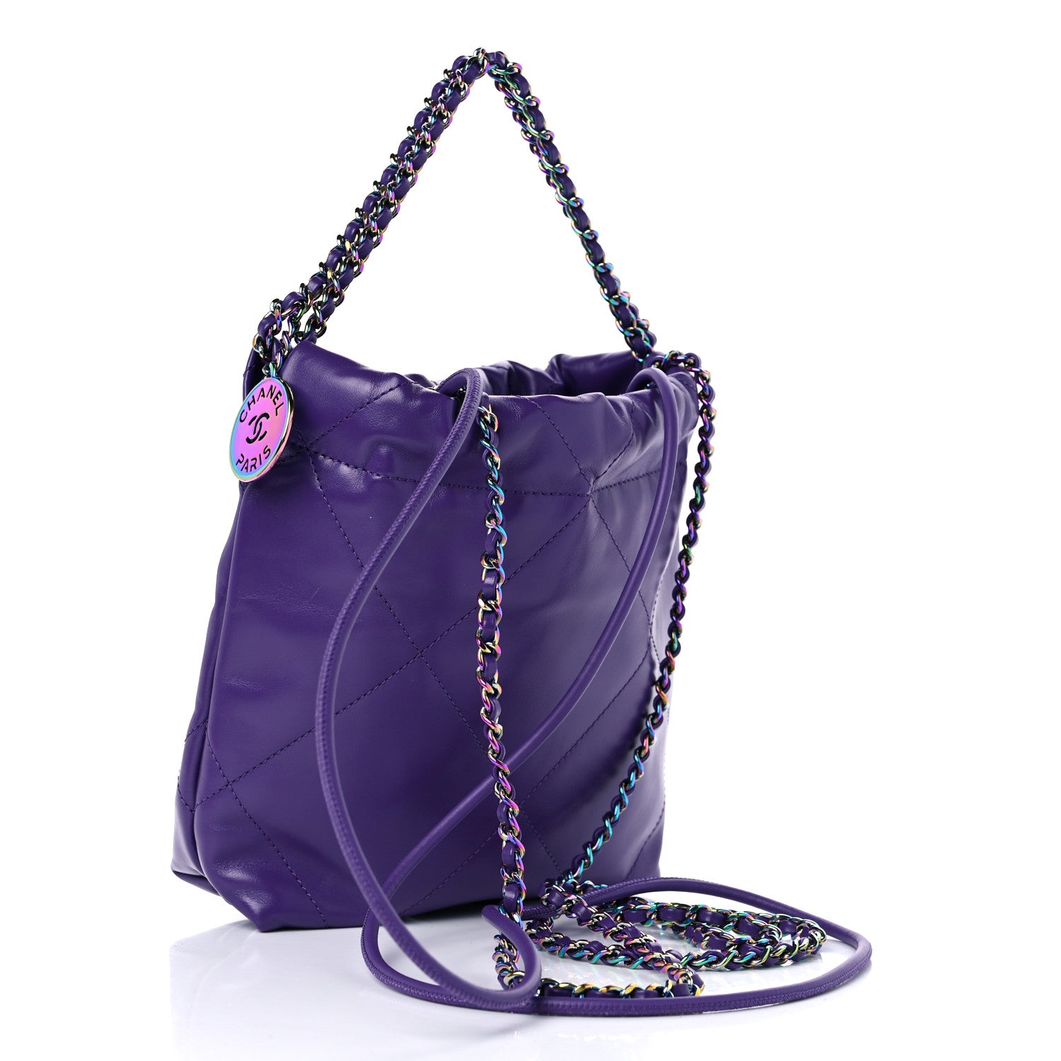 Chanel Shiny Calfskin Quilted Rainbow Mini Chanel 22 Purple 3 of 10