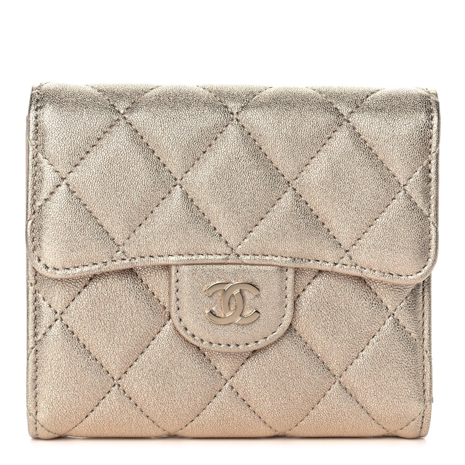 Chanel Metallic Lambskin Quilted Compact Flap Wallet Gold 1 of 12