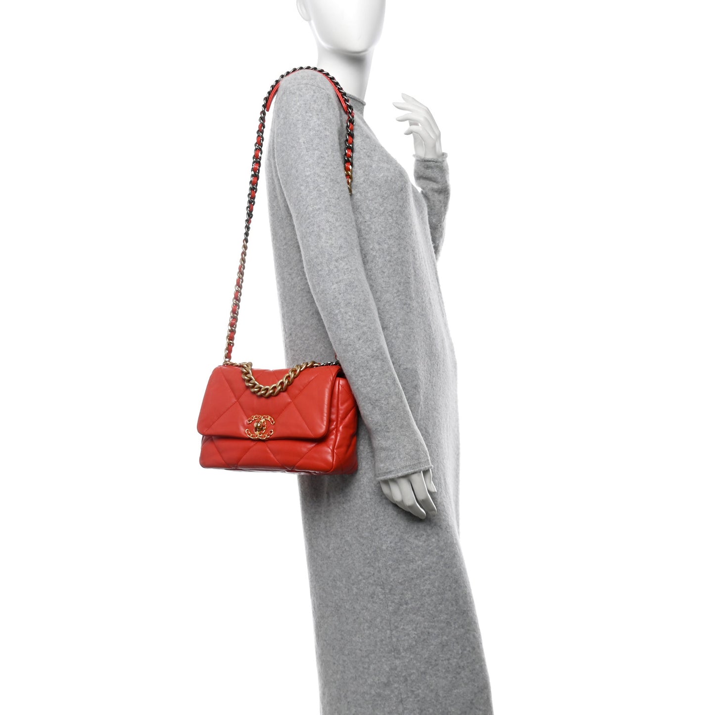 Goatskin Quilted Medium Chanel 19 Flap Orange