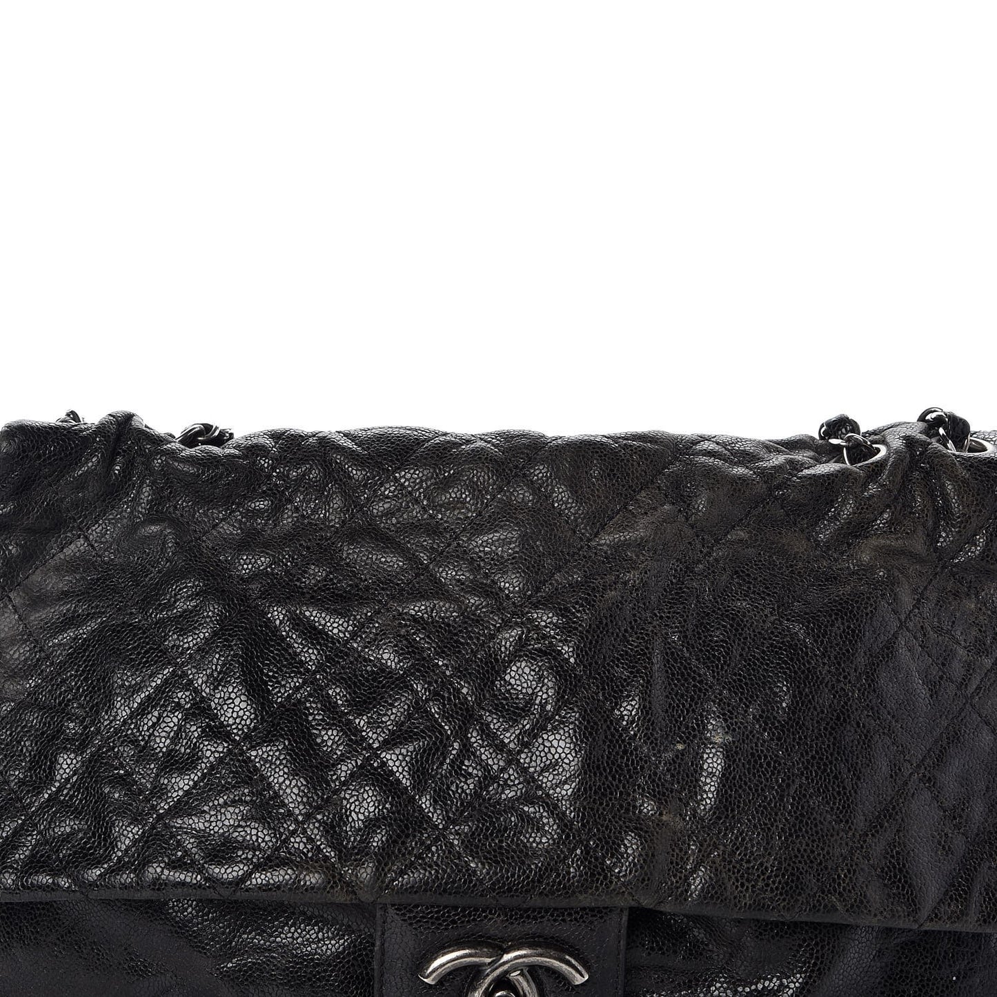 Crumpled Caviar Quilted Maxi Elastic Flap Black