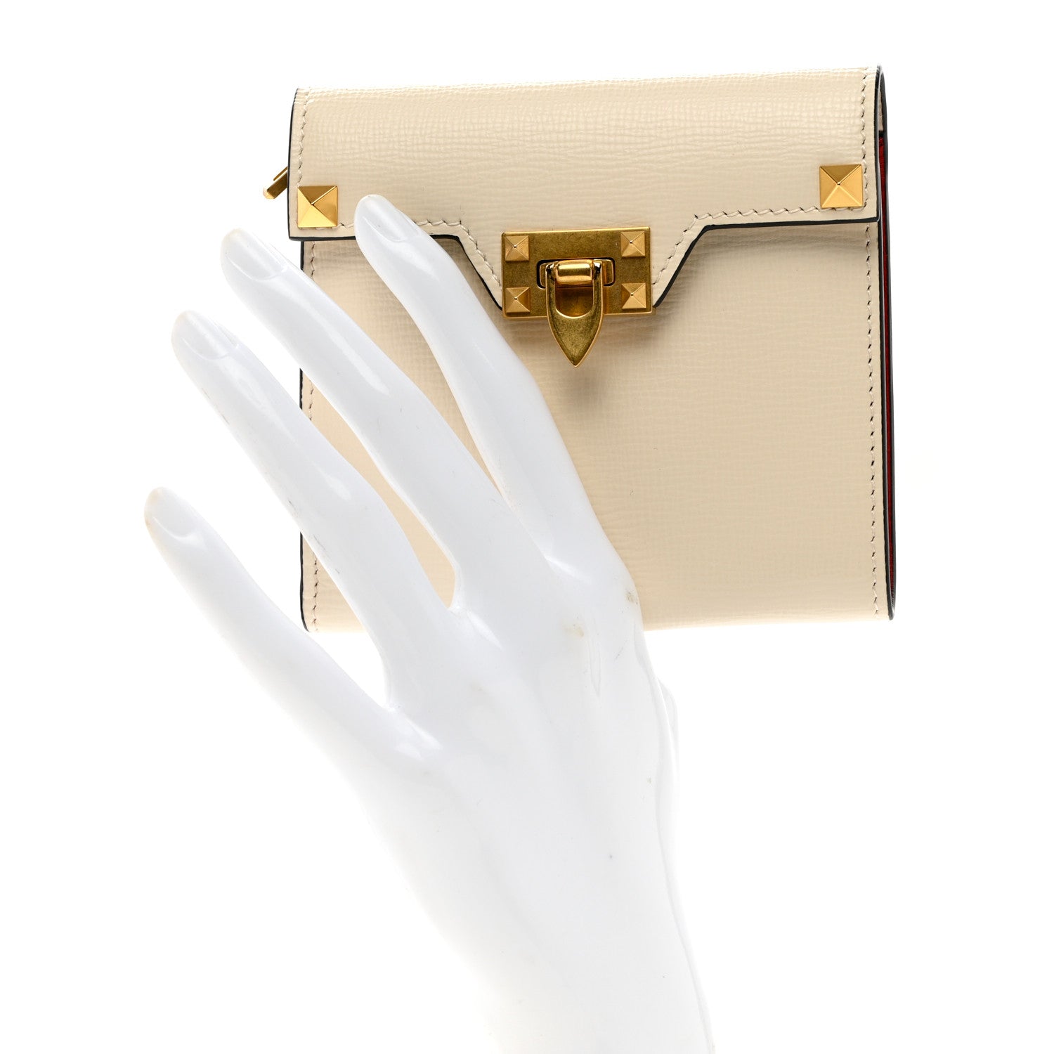 Valentino Garavani Grainy Calfskin Rockstud Compact Wallet Light Ivory 2 of 5