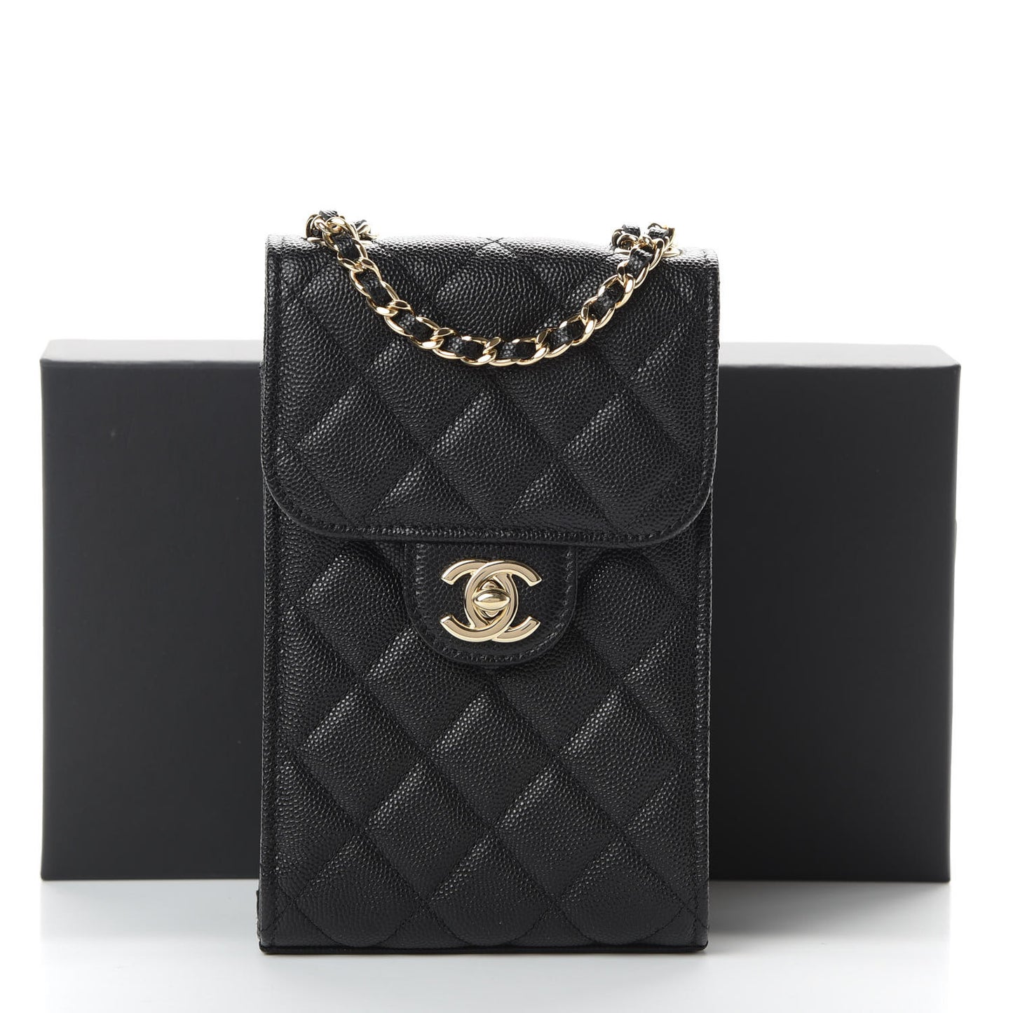 Caviar Quilted Classic Phone Holder Black