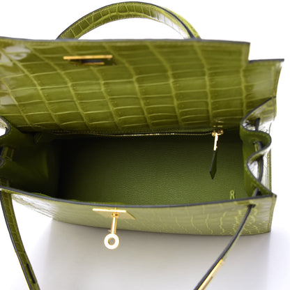 Hermes Shiny Niloticus Crocodile Kelly Sellier 28 Vert Anis 5 of 11