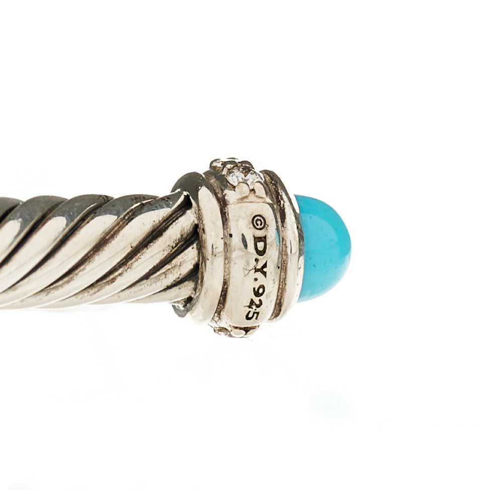 David Yurman Sterling Silver Diamond Turquoise 4mm Cable Classics Bracelet 3 of 3