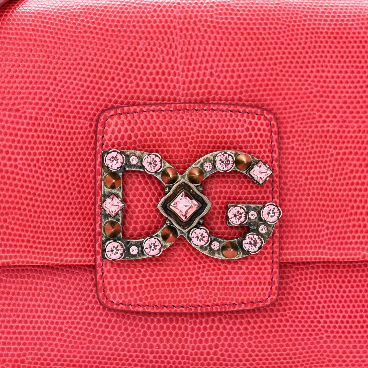 Stampa Iguana Calfskin Crystal Millennials Chain Shoulder Bag Pink