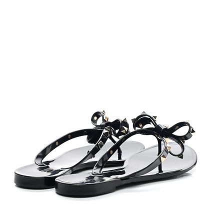 Valentino Garavani PVC Jelly Rockstud Bow Thong Sandals 38 Black 4 of 8