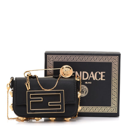 Fendi X VERSACE Vitello Seta Fendace Studded Nano Brooch Baguette Black 8 of 8