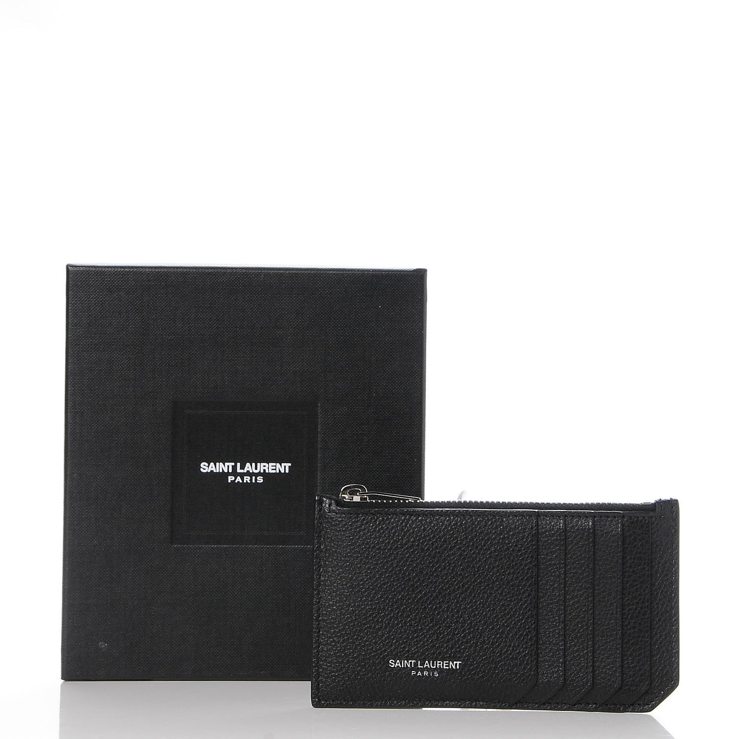 Grained Calfskin 5 Fragments Zip Pouch Card Holder Black
