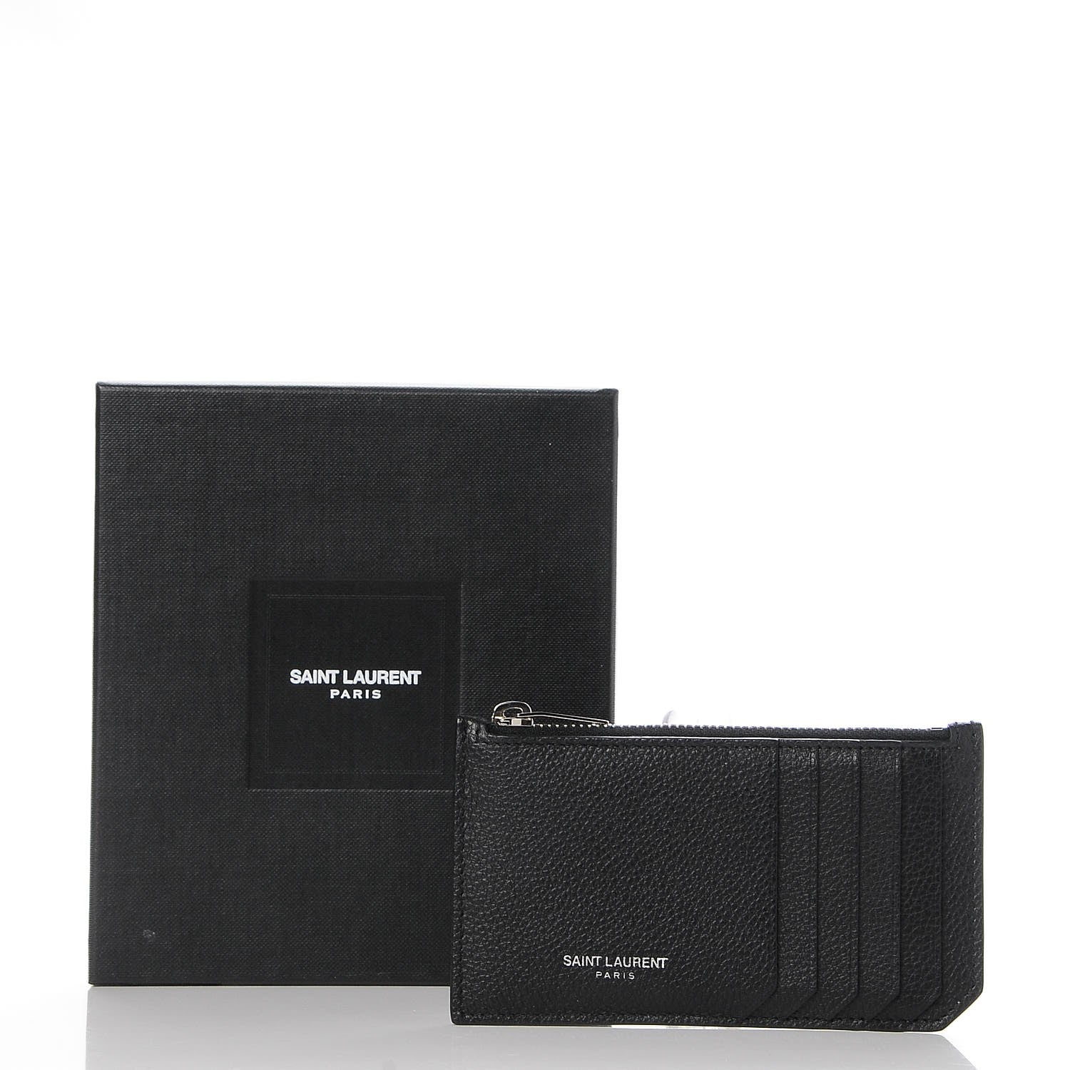 Saint Laurent Grained Calfskin 5 Fragments Zip Pouch Card Holder Black 9 of 9