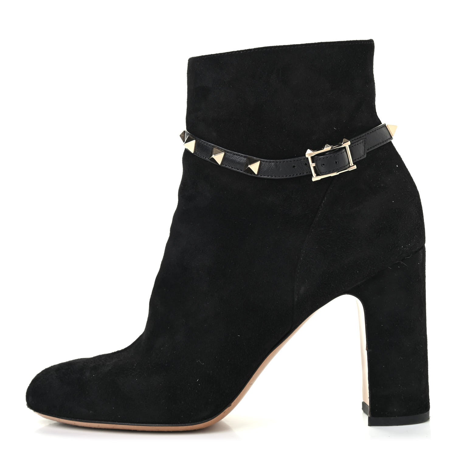 Valentino Garavani Suede Rockstud Buckle 90mm Block Heel Ankle Boots 39 Black 1 of 10