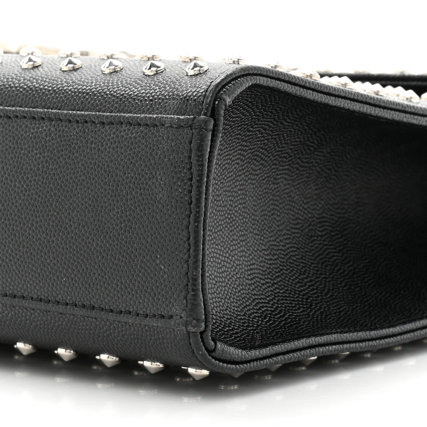 Saint Laurent Grain de Poudre Matelasse Studded Large Monogram Satchel Black 7 of 14