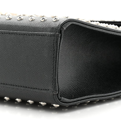 Saint Laurent Grain de Poudre Matelasse Studded Large Monogram Satchel Black 7 of 14
