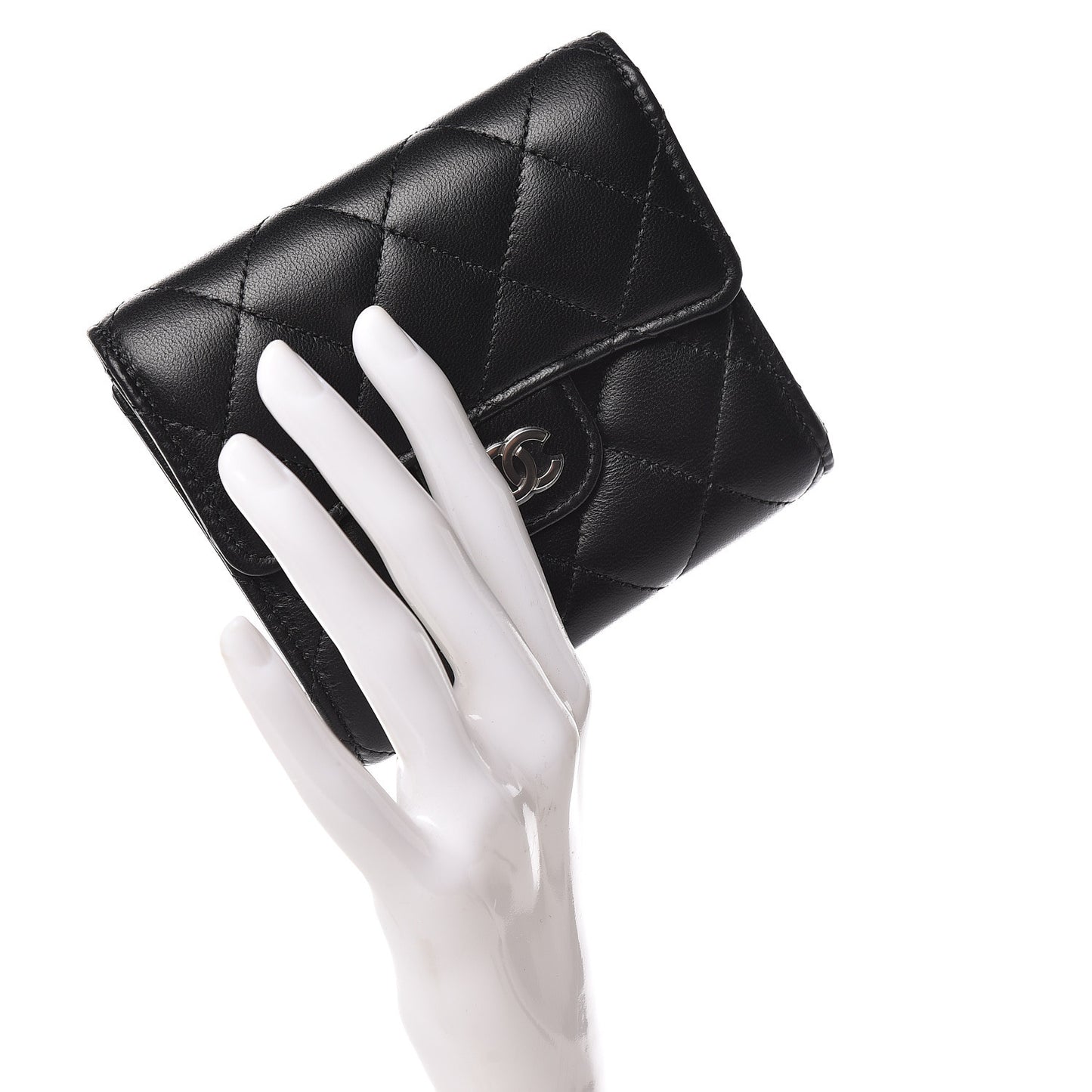 Lambskin Quilted Compact Flap Wallet Black