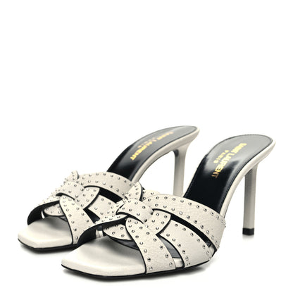 Saint Laurent Grain De Poudre Tribute 85 Slide Studded Sandals 35.5 Off White 3 of 9