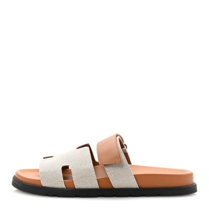 Hermes Toile De Coton Veau Lisse Mens Chypre Sandals 42 Prunoir Naturel 1 of 10